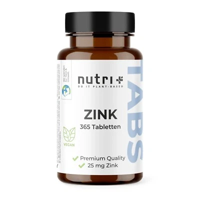 NUTRI-PLUS Compresse di Zinco Alto Dosaggio 25 mg Zinco - 365 Compresse di Zinco Vegan - No Capsule