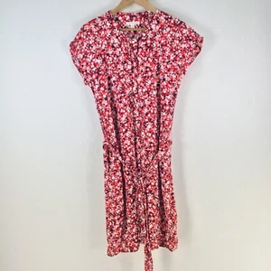 Trenery shirt dress womens 10 red floral short sleeve round neck belt 113667 - Picture 1 of 10