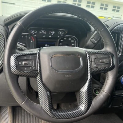 Borde de volante de color fibra de carbono 1 pieza apto para GMC Sierra 1500 2019-2023 Foto 1 de 4