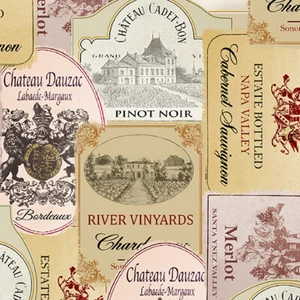 CHEERS TO YOU KANVAS BENARTEX VINTAGE WINE LABELS ITALY WINERY COTTON FABRIC 17" - Picture 1 of 6