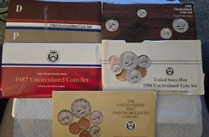 1984, 1985, 1987, 1987, 1990 United States Mint Uncirculated Coin Sets - Picture 1 of 2
