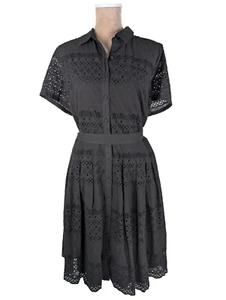 Talbots Eyelet Embroidered Shirt Dress Sz 16P Black Classic Summer Staple - Picture 1 of 14