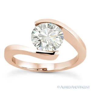 Anillo de compromiso solitario Forever One D-E-F moissanita oro rosa 14 K corte redondo - Imagen 1 de 3