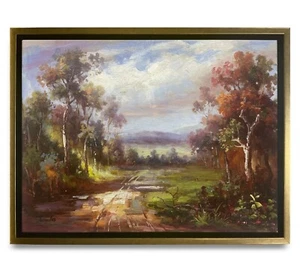 Hungryartist - Dipinto ad olio originale del paesaggio autunnale su tela 12x16 incorniciato - Foto 1 di 6