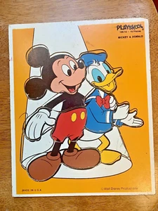 Playskool 190-13 Wooden Puzzle Mickey Mouse And Donald Duck ORANGE - Picture 1 of 3