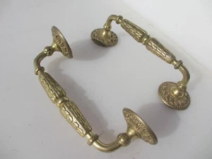 Vintage Brass Door Handles Shop Pulls Old Rococo style Leaf Gold 9" - Picture 1 of 12