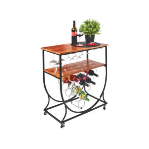 Weinregal Flaschenregal Bar Weinständer WOOD aus Metall Eichenholz auf Rollen - Bild 1 von 11
