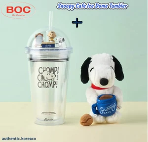 SNOOPY Cafe TUMBLER Coldcup Dome Figures+ Snoopy Cafe Plush Keyring Set LIMITED - Picture 1 of 12