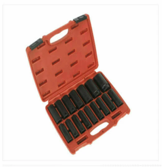 Sealey AK5816M 16 Piece 1/2" Drive Deep Hexagon WallDrive Impact Socket Set Metr