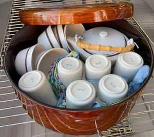 White Burgundy Round Shape Traditional Japanese Tea Set-Teapot, Box Bowl Cup Exc - Picture 1 of 16