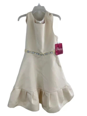 Vestido Bloome Niñas Línea A Beige Champagne Sin Mangas Crew Cremallera Estrás 8 Nuevo Foto 1 de 4