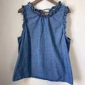 J. Blaue lockere Rüschenbluse mit Rundhalsausschnitt - Bild 1 von 8