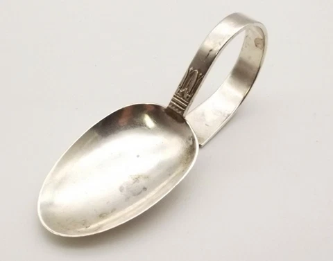 Vtg Lunt Sterling Silver Curved Handle Medicine Dose Spoon Sick Call Regency Cover