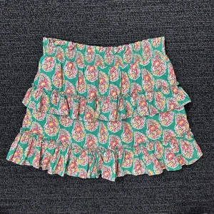 Mini Boden Green Pink Floral Tiered Skirt Ruffle Smocked Waist Girls Size 8-9 Y - Picture 1 of 5