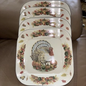 222 FÜNFTE 4 THANKSGIVING QUADRATISCH FRANKLIN TÜRKEI SPEISETELLER GESCHIRR - Bild 1 von 5