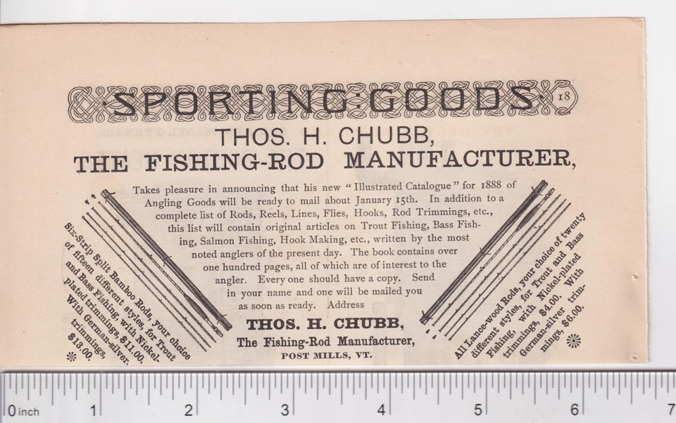 Original antiguo 1888Chubb caña de pescar página parcial impresión anuncio #238 Foto 1 de 1