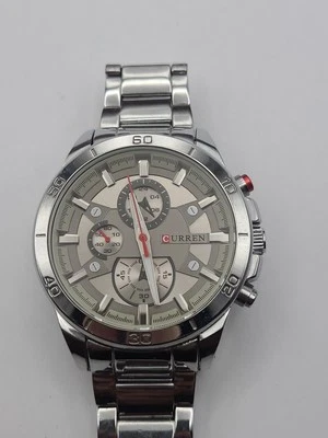 Curren M-8275 Men's Analog Watch Silver Case Faux Multi Dial New Battery Working - Image 1 of 4