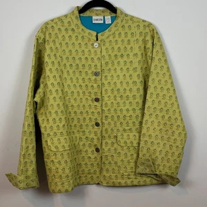 Chicos Womens Green Floral Quilted Lightweight Fall Jacket sz 3 (XL) Cottagecore - Picture 1 of 9