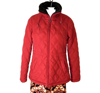Abrigo acolchado resistente a la intemperie forrado Sherpa para mujer pequeño rojo naranja óxido cremallera chaqueta Foto 1 de 4
