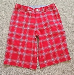 Nike Boys Dri-Fit Golf Shorts Size Medium Red White Plaid Adjustable Waist - Picture 1 of 8