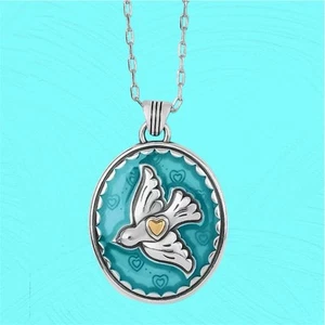 NWOT Brighton Fashionista HAPPY BIRD Blue Enamel Silver Necklace Aqua Turquoise - Picture 1 of 7