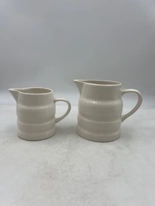 Melba Ware Cream Pitchers Jug Set of 2 Ceramic Pottery Ribbed England Off-White - Picture 1 of 11