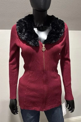 Cárdigan Suéter Completely Me By Liz Lange Rojo Con Borde de Piel XS NUEVO Foto 1 de 4