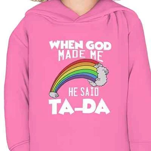 Pullover Fleece Toddler Hoodie "Ta-Da" white graphic - Picture 1 of 44