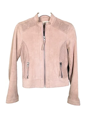 Chaqueta Bomber Guess Vintage Rosa Gamuza Cremallera Motocicleta Detalle Perforado Y2K XS Foto 1 de 4