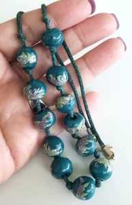 Athens Teal Green Ceramic Bead Knotted Cord Choker Necklace 19.25" Souvenir - Picture 1 of 6