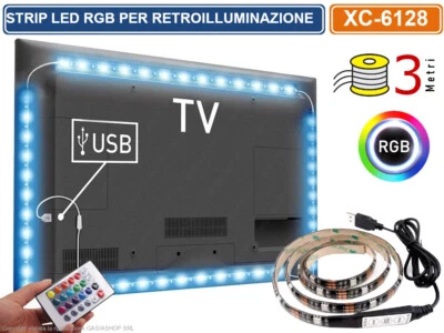 STRISCIA LED PER RETROILLUMINAZIONE TV E MONITOR RGB SMD 5050 3 METRI DC5V - Immagine 1 di 2