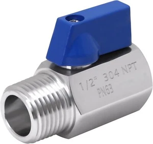 DERNORD 1/2 Inch Mini Ball Valve Stainless Steel Female x Male NPT Thread - Picture 1 of 2
