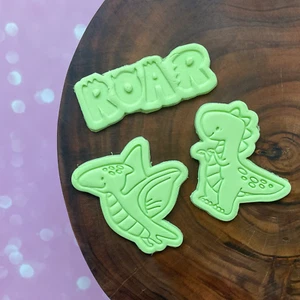 Dinosaur birthday SET Cookie Cutter & Fondant embosser for DIY Sugar Cookies - Picture 1 of 7