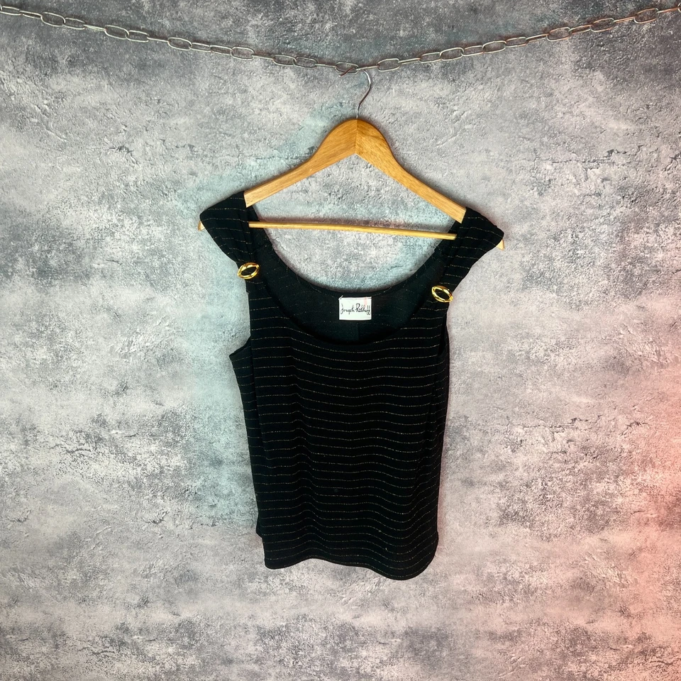 Joseph Ribkoff Tank Top M Black Gold Metallic Stripe Sleeveless Glam - Image 1 of 4