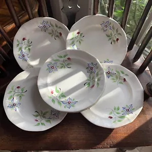 Set/6 Pearlware SPRIG 7,25" Teller, selten, englische Softpaste, um 1840 - Bild 1 von 4