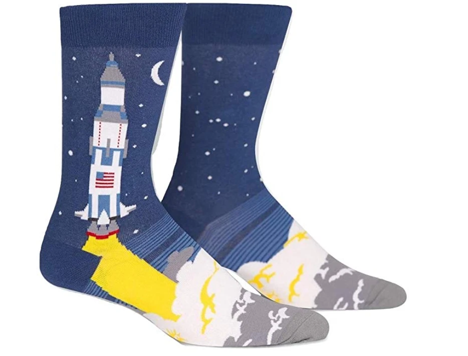 Calcetines de vestir azules 3 2 1 despegue de barco cohete espacio exterior tripulación  Foto 1 de 1