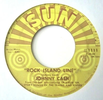 JOHNNY CASH * 45 * Rock Island Line * 1950's * Stock Vinyl * SUN Label Re-Issue  - Image 1 of 2