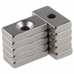 Countersunk Neodymium Block Magnets with Hole, Various Sizes - Picture 1 of 20