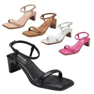 Women Wedding Party Sandals Ankle Strap Square Open Toe Low Chunky Heel Sandals - Picture 1 of 30