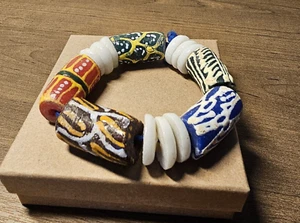 Afrikanische - Ghana Handel Perlen Stretch Armbänder - Glas - Handarbeit - XL - Neu - Bild 1 von 2