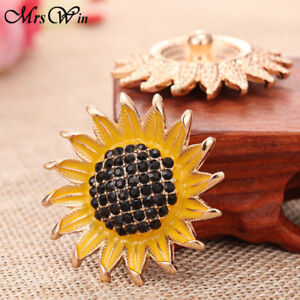 New Crystal Sunflower Snap Button Fit Noosa Snap Button Bracelet Necklace