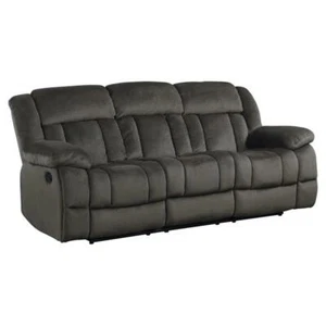 Pemberly Row 90" Traditional Microfiber Double Reclining Sofa in Chocolate - Picture 1 of 6