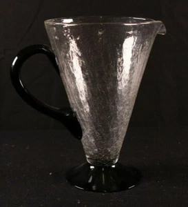 24cm Tall Clear Glass Crackle Effect Jug with Black Glass Handle and Foot - Picture 1 of 3