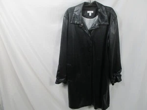 Charter Club Womens Coat XL Black Faux Leather Button Long Sleeve Collar Poly - Picture 1 of 10