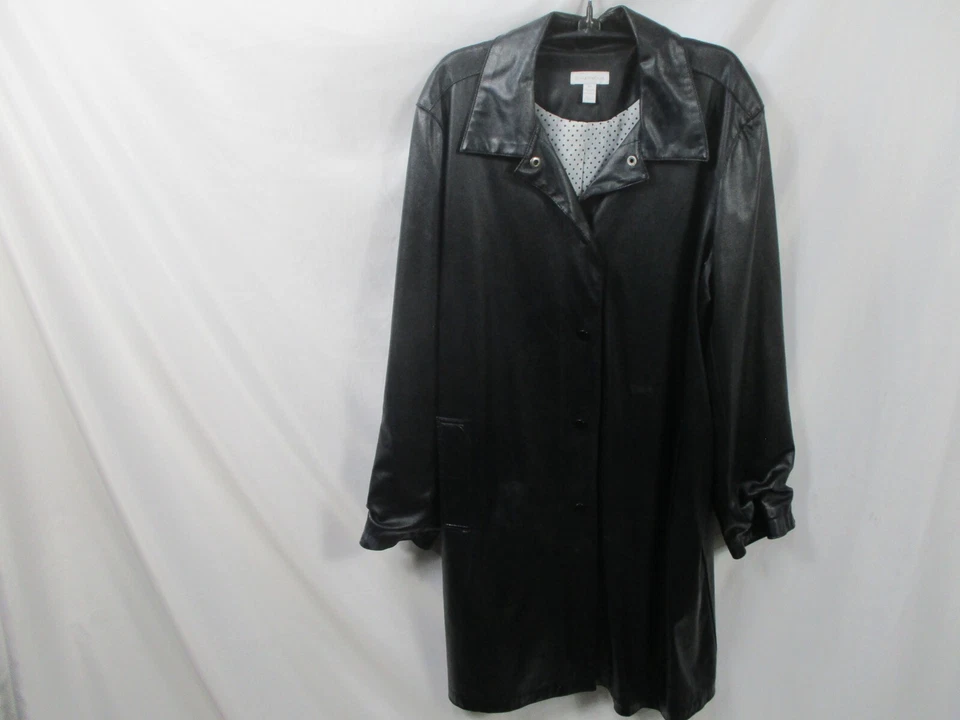 Abrigo Charter Club Mujer XL Negro Imitación Cuero Botón Manga Larga Cuello Poliéster Foto 1 de 4