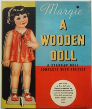 HTF COMPLETE in BOX -1934-6 WHITMAN "MARGIE" WOODEN DOLL w/ UNCUT DRESSES- #3967