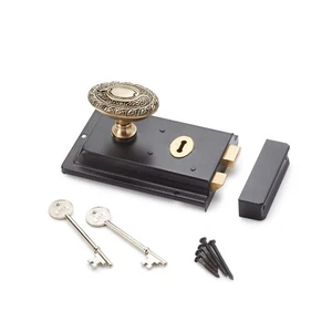 Black Brass Fluted Rim Lock Keys Floral Ornate Antique Brass Oval Door Knob Set - Picture 1 of 5