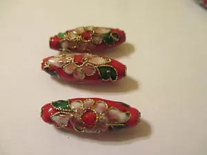 12 Red with Gold Trim 26 x 8 mm Cloisonne Metal Beads CSX1 - Picture 1 of 1