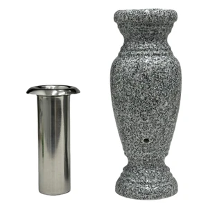 Memorial Cemetery Flower Vase - Real Granite vase with Stainless Steel inner - Picture 1 of 6