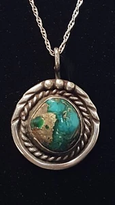 Collar Colgante Piedra Esterlina Suroeste De Colección Azul Verde Hecho a Mano Cadena 18" 925 - Imagen 1 de 22